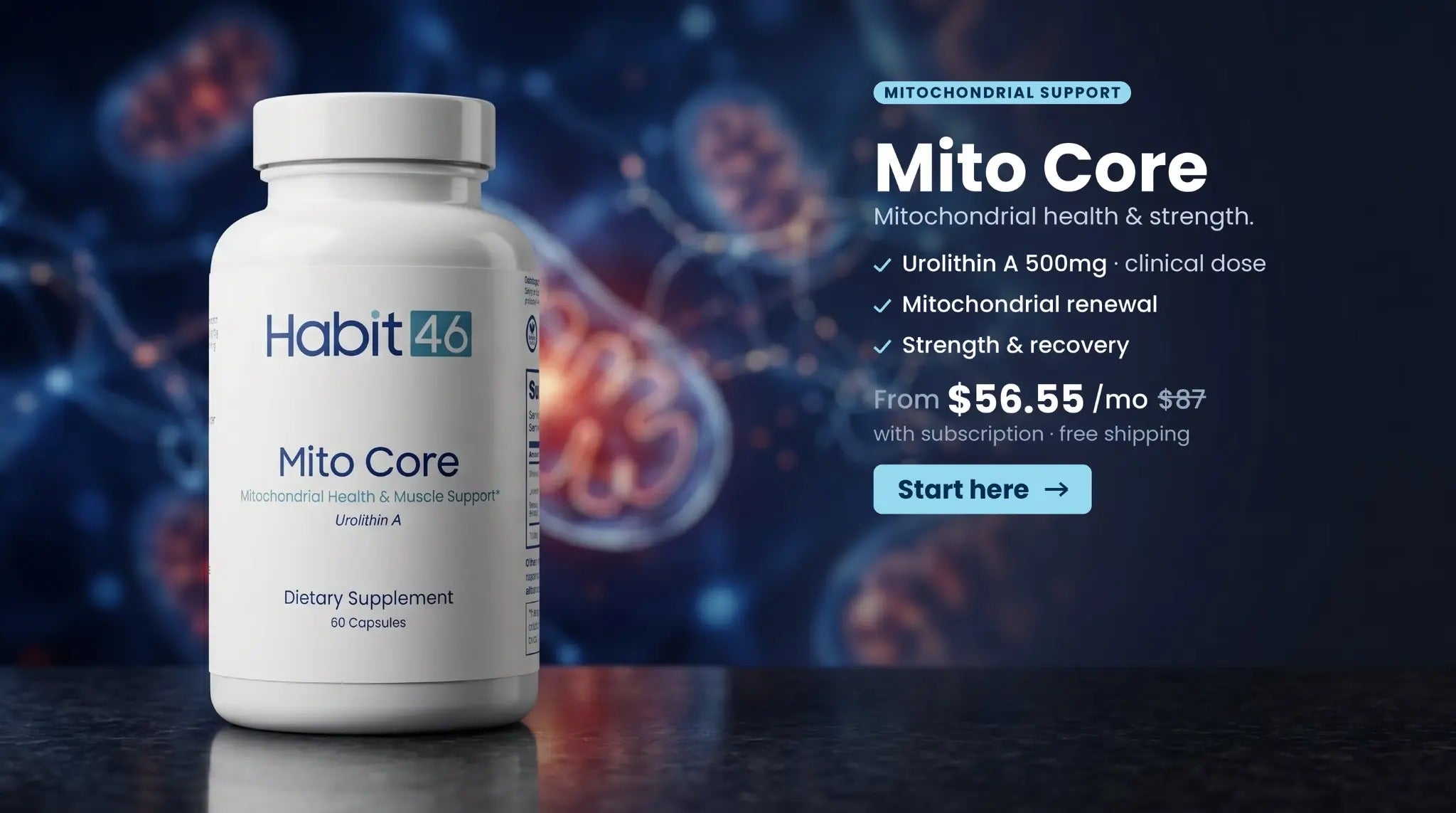 Mito Core — mitochondrial health and strength. From $56.55/mo with subscription.